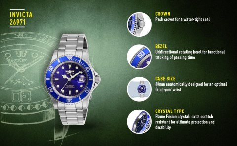 ZEGAREK MĘSKI INVICTA PRO DIVER 26971 - WODOSZCZELNOŚĆ 200m, koperta 40mm