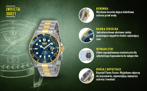 ZEGAREK MĘSKI INVICTA PRO DIVER 30021 - WR100, koperta 43mm (zv011b)