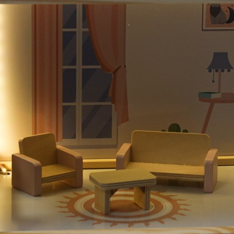 Domek dla lalek drewniany mebelki 80cm róż LED