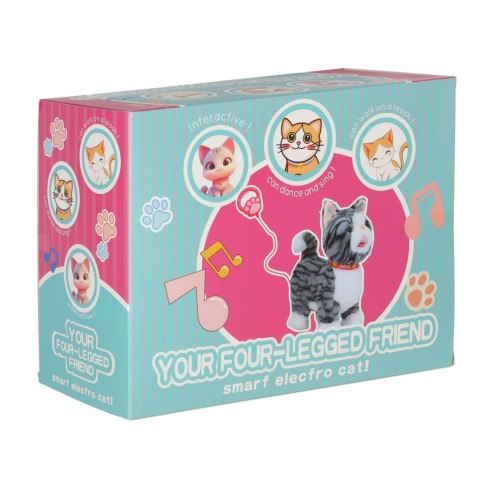 Kotek interaktywny na smyczy miauczy chodzi rusza ogonem szary