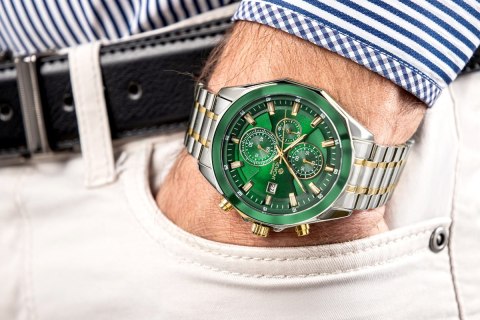Zegarek Męski Giewont Chronograph Sapphire Srebrno Zielony GW7290-B7