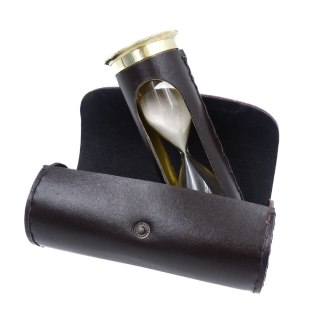 Klepsydra 5 min z zegarem światowym i kalendarzem wieczystym w etui skórzanym - STPL133/6