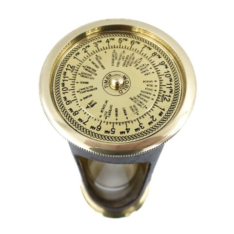 Klepsydra 5 min z zegarem światowym i kalendarzem wieczystym w etui skórzanym - STPL133/6