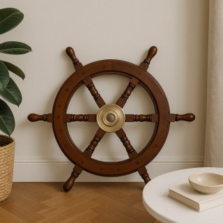 Koło Sterowe Drewniane - 45 cm - Dekoracja Marynistyczna Retro - NC1402A