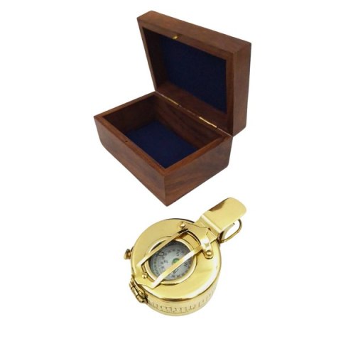Mosiężny kompas dla inżyniera, geodety, żołnierza w pudełku drewnianym - CA32/2.5