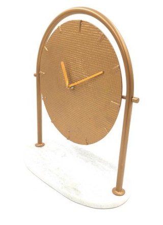 Okrągły Zegar metalowy na marmurowej podstawie - 4130