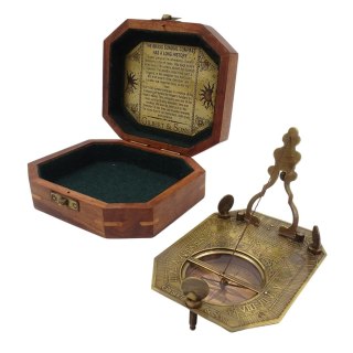 Zegar Słoneczny z Kompasem w Pudełku Drewnianym - Retro Prezent dla Podróżnika - SUN-0106