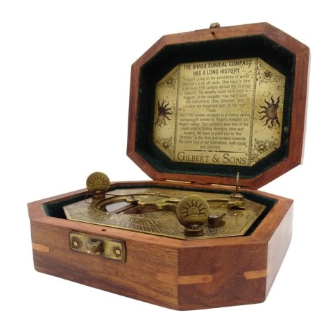 Zegar Słoneczny z Kompasem w Pudełku Drewnianym - Retro Prezent dla Podróżnika - SUN-0106