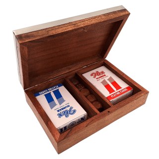 Dwie Talie Kart i Kości do Gry w Pudełku Drewnianym z Aluminiowym Topem - DC-004