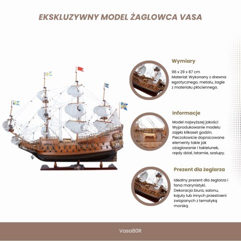 Ekskluzywny model żaglowca Vasa z rozwiniętymi żaglami - Vasa80R