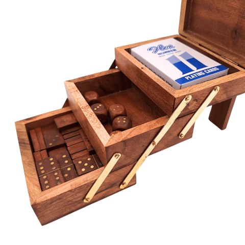 Elegancki Zestaw Gier 3w1 - Karty Kości Domino - DNU-101