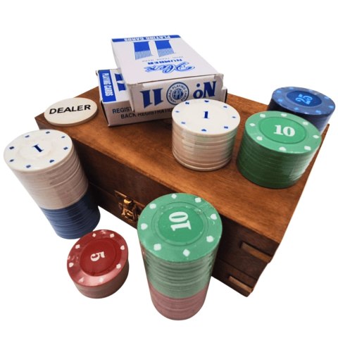 Elegancki Zestaw do Pokera w Pudełku Drewnianym - 100 żetonów - DNU-102