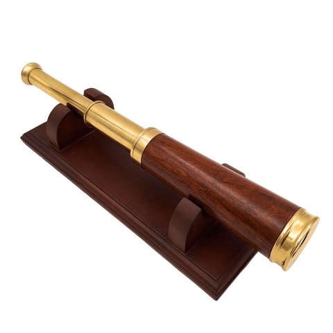Luneta Mosiężno-Drewniana na Eleganckiej Podstawie Drewnianej - Dekoracja Retro - CER029