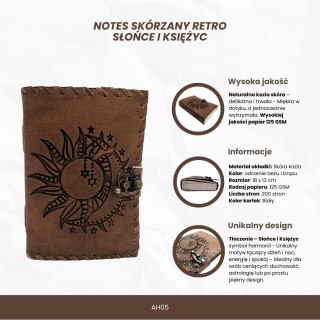 Notes Skórzany Retro 200 stron Słońce i Księżyc 200 stron - AH05