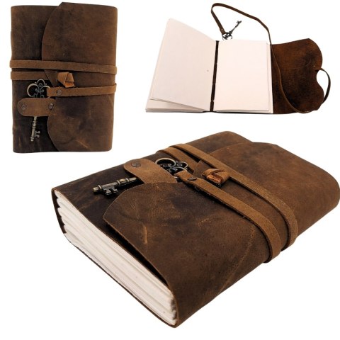 Notes Skórzany Retro z Kluczykiem i Paskiem 200 stron 18 x 13 cm - AH02