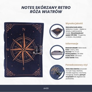 Notes Skórzany Róża Wiatrów Retro - Prezent dla żeglarza - AH09