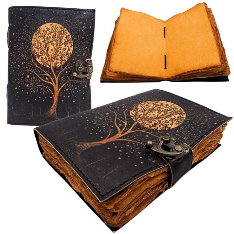 Notes Skórzany Vintage Retro Drzewo i Księżyc 200 stron - AH08