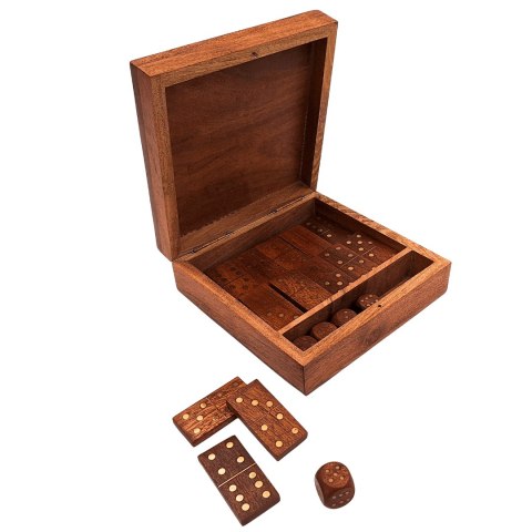 Zestaw Gier - Domino i Kości do Gry w Drewnianym Pudełku - DO-002