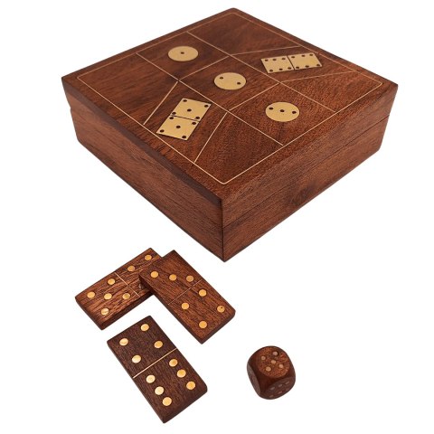 Zestaw Gier - Domino i Kości do Gry w Drewnianym Pudełku - DO-002