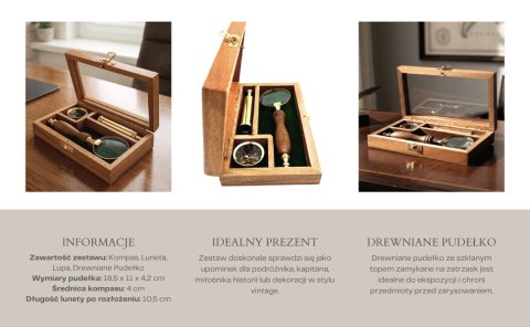 Zestaw Podróżnika - Luneta + Kompas + Lupa w Drewnianym Pudełku - NC2677AZ