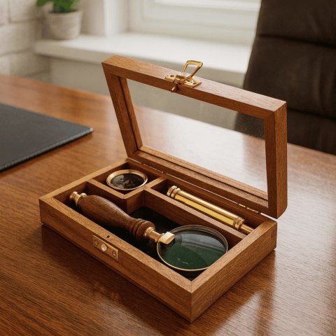Zestaw Podróżnika - Luneta + Kompas + Lupa w Drewnianym Pudełku - NC2677AZ