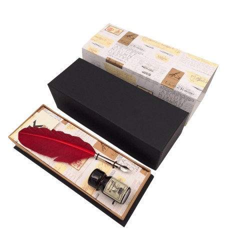 Zestaw do kaligrafii - bordowe pióro gęsie ze stalówką + tusz - 2226