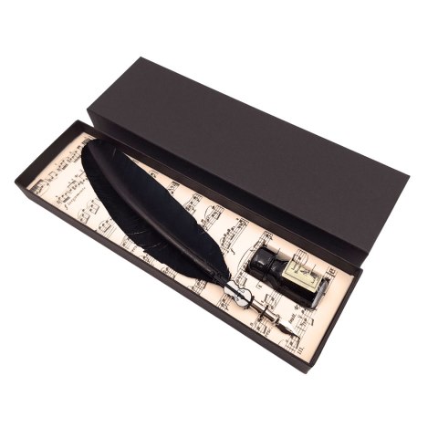 Zestaw do kaligrafii - czarne pióro gęsie ze stalówką + tusz - 1027