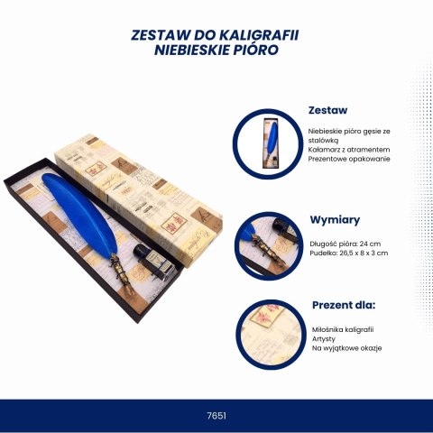 Zestaw do kaligrafii - niebieskie pióro - 7651