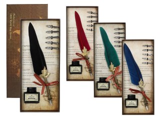 Zestaw piśmienniczy - Pióro z wymiennymi stalówkami i atramentem (mix 4 kolorów)