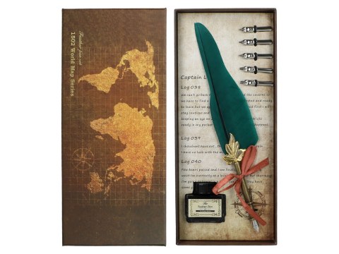 Zestaw piśmienniczy - Pióro z wymiennymi stalówkami i atramentem (mix 4 kolorów)