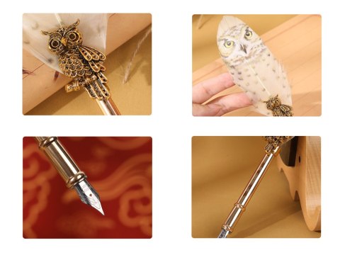 Zestaw piśmienniczy - Pióro ze stalówką, atramentem i zestawem do pieczęci (mix 4 wzorów).