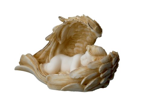 Aniołek śpiący w skrzydłach - alabaster grecki