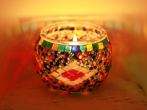 Świecznik/lampion - klosz pojedynczy, wielokolorowy