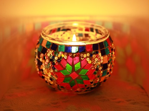 Świecznik/lampion - klosz pojedynczy, wielokolorowy