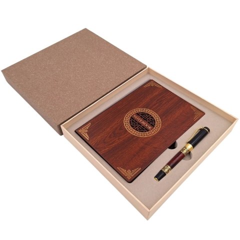 Ekskluzywny Zestaw Prezentowy Premium Notes Notatnik A5 Drewniany + Długopis - EE2