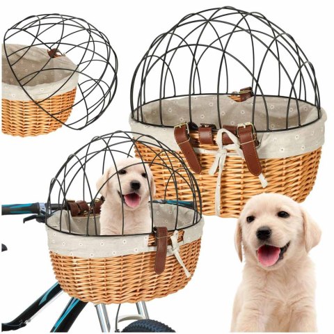 Koszyk wiklinowy na rower z kratką metalową transporter dla kota psa