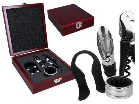 Kpl. do otwierania wina w drewnianym pudełku (4 elementy)