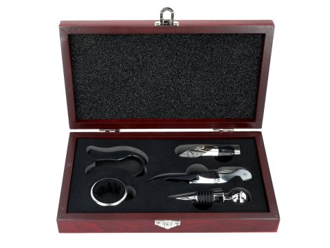 Kpl. do otwierania wina w drewnianym pudełku (5 elementy)