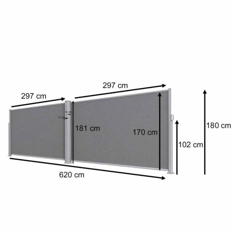 Markiza narożna boczna tarasowa LUARO parawan zwijany 180 x 620 cm szary