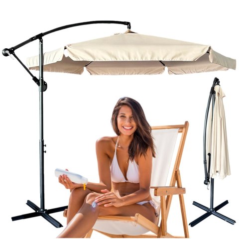 Parasol ogrodowy LUARO duży składany z wysięgnikiem 290cm beżowy